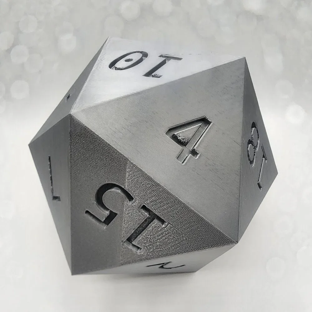 Large Gray 6.25 Inch 3D Printed D&D D20 Die